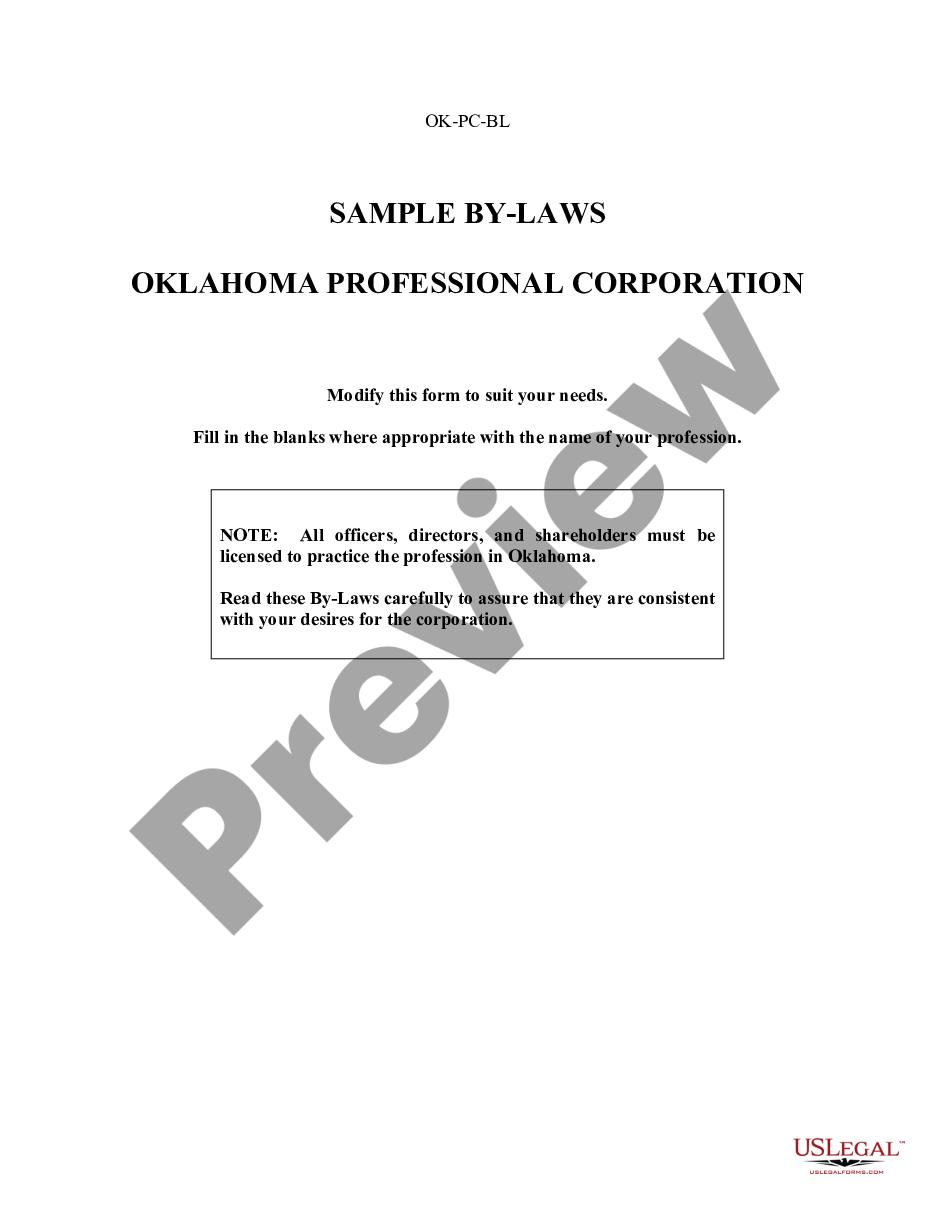 page 0 Sample Bylaws for an Oklahoma Professional Corporation preview