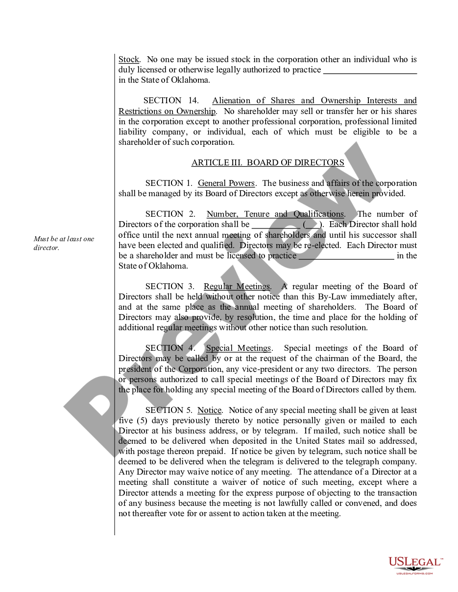 page 6 Sample Bylaws for an Oklahoma Professional Corporation preview