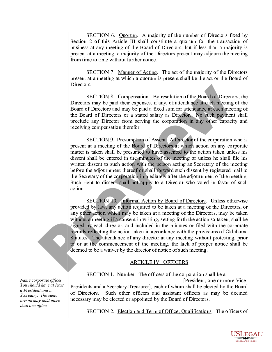 page 7 Sample Bylaws for an Oklahoma Professional Corporation preview