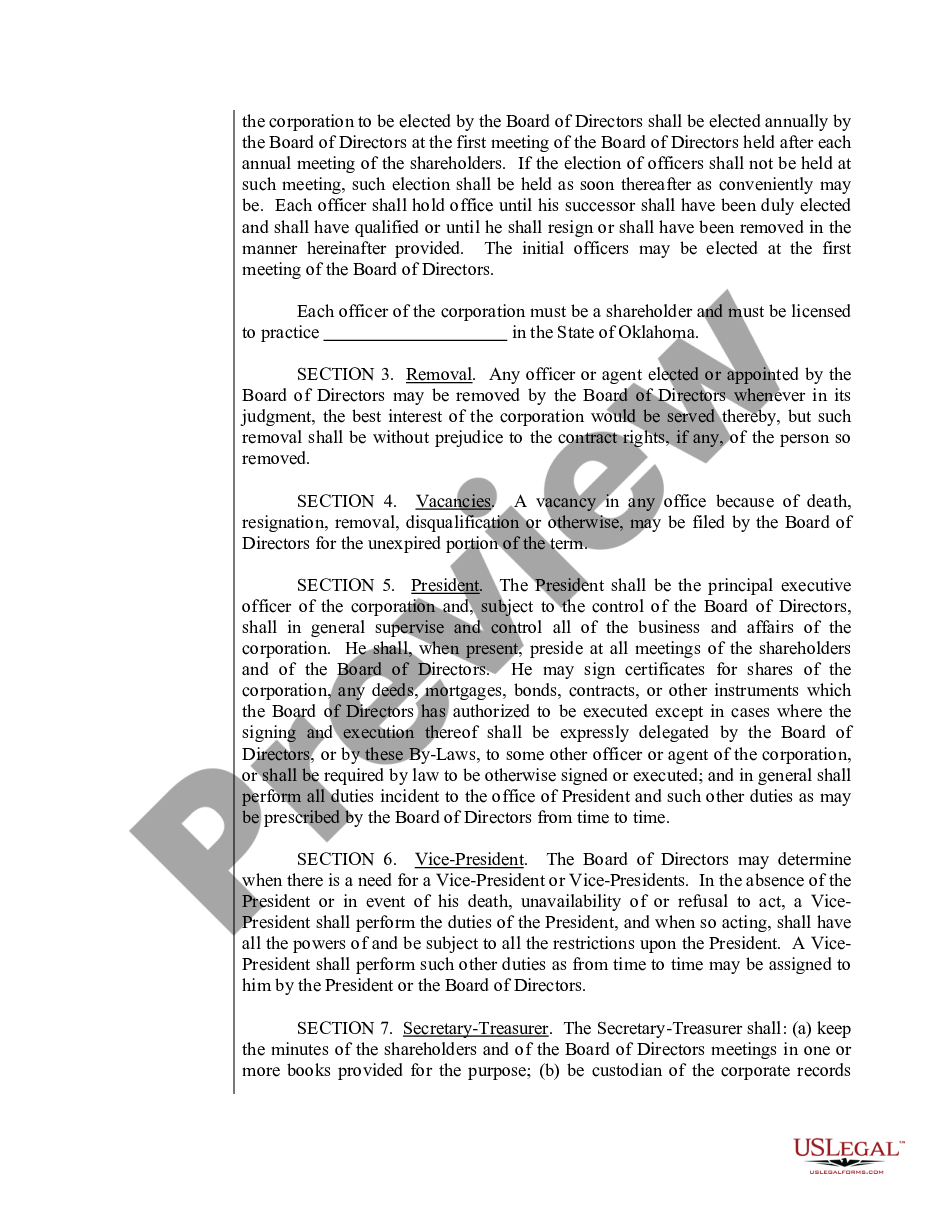 page 8 Sample Bylaws for an Oklahoma Professional Corporation preview