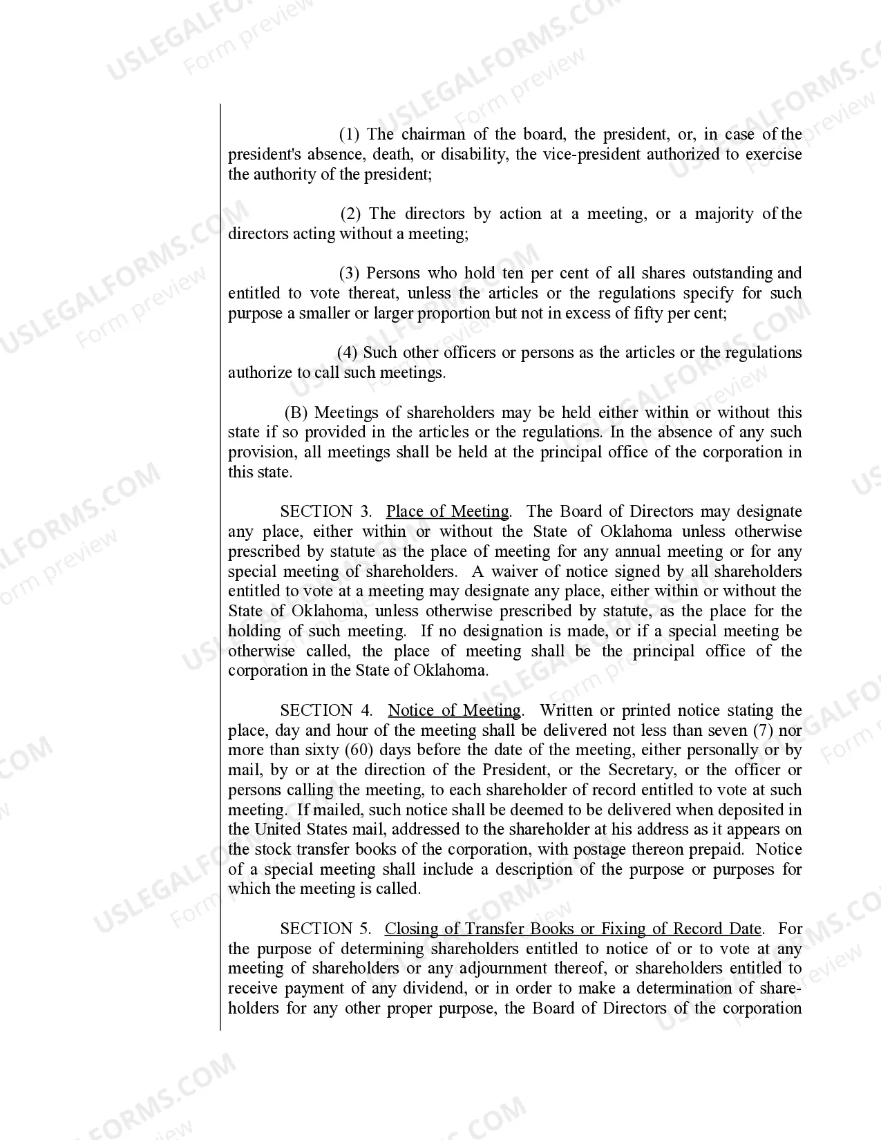 Preview Sample Bylaws for an Oklahoma Professional Corporation