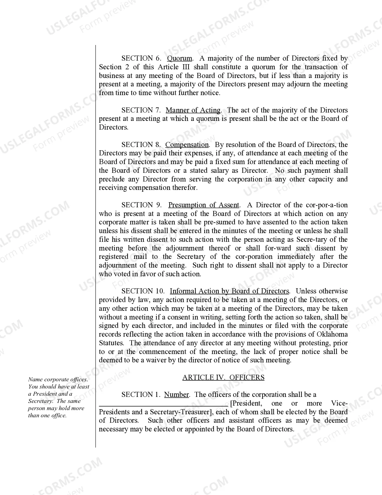 Preview Sample Bylaws for an Oklahoma Professional Corporation