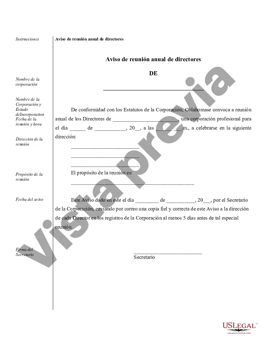 Preview Muestra de registros corporativos para una corporación profesional de Oklahoma