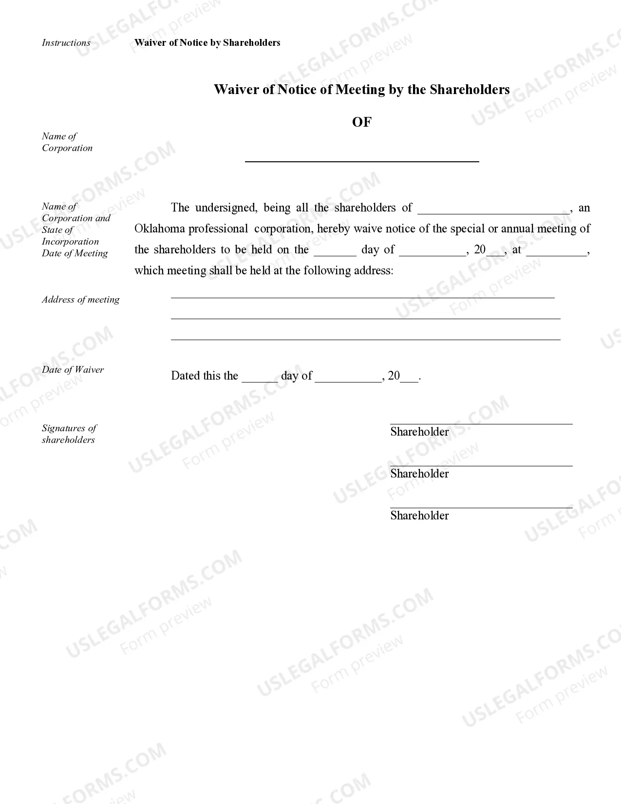 Preview Sample Corporate Records for an Oklahoma Professional Corporation