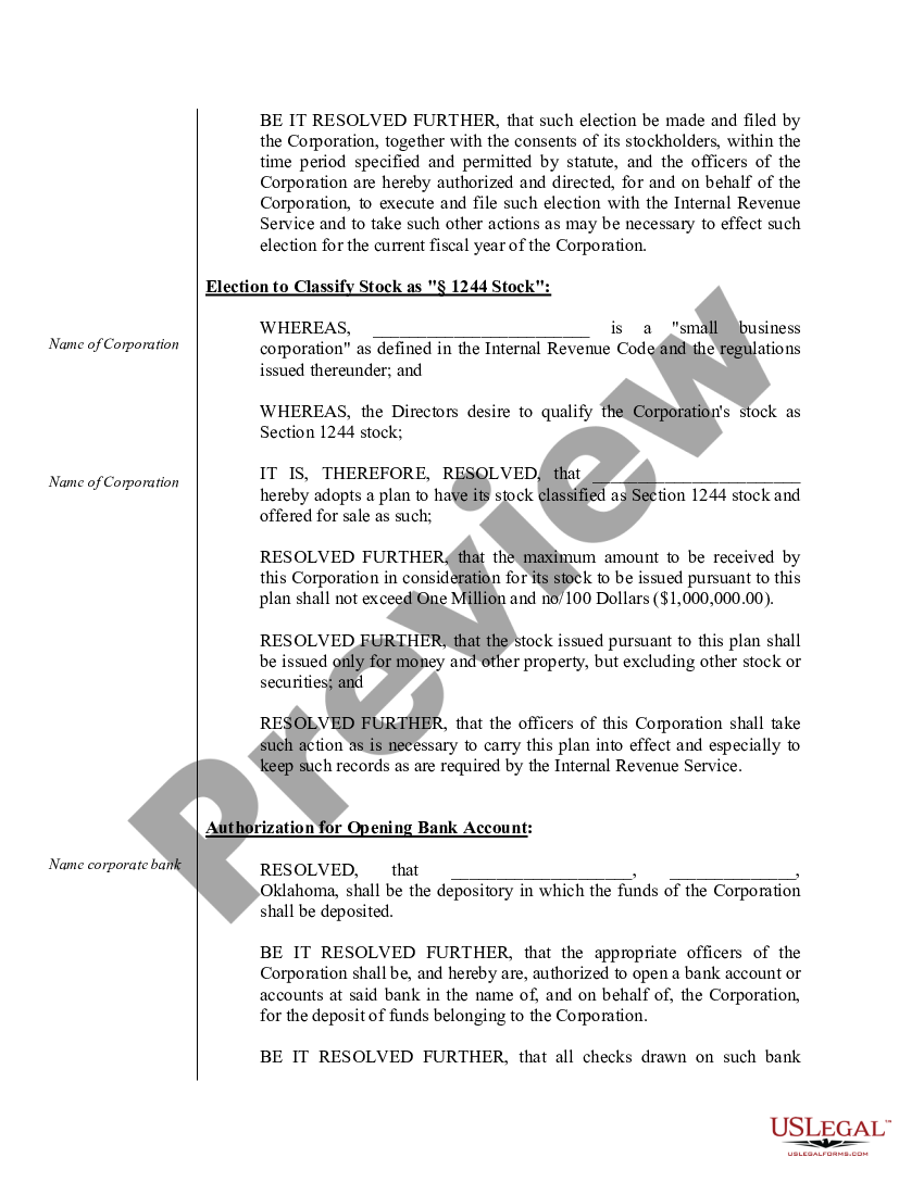 page 5 Organizational Minutes for an Oklahoma Professional Corporation preview