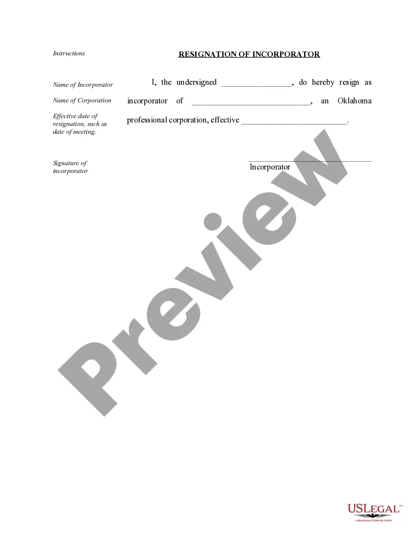 Preview Organizational Minutes for an Oklahoma Professional Corporation
