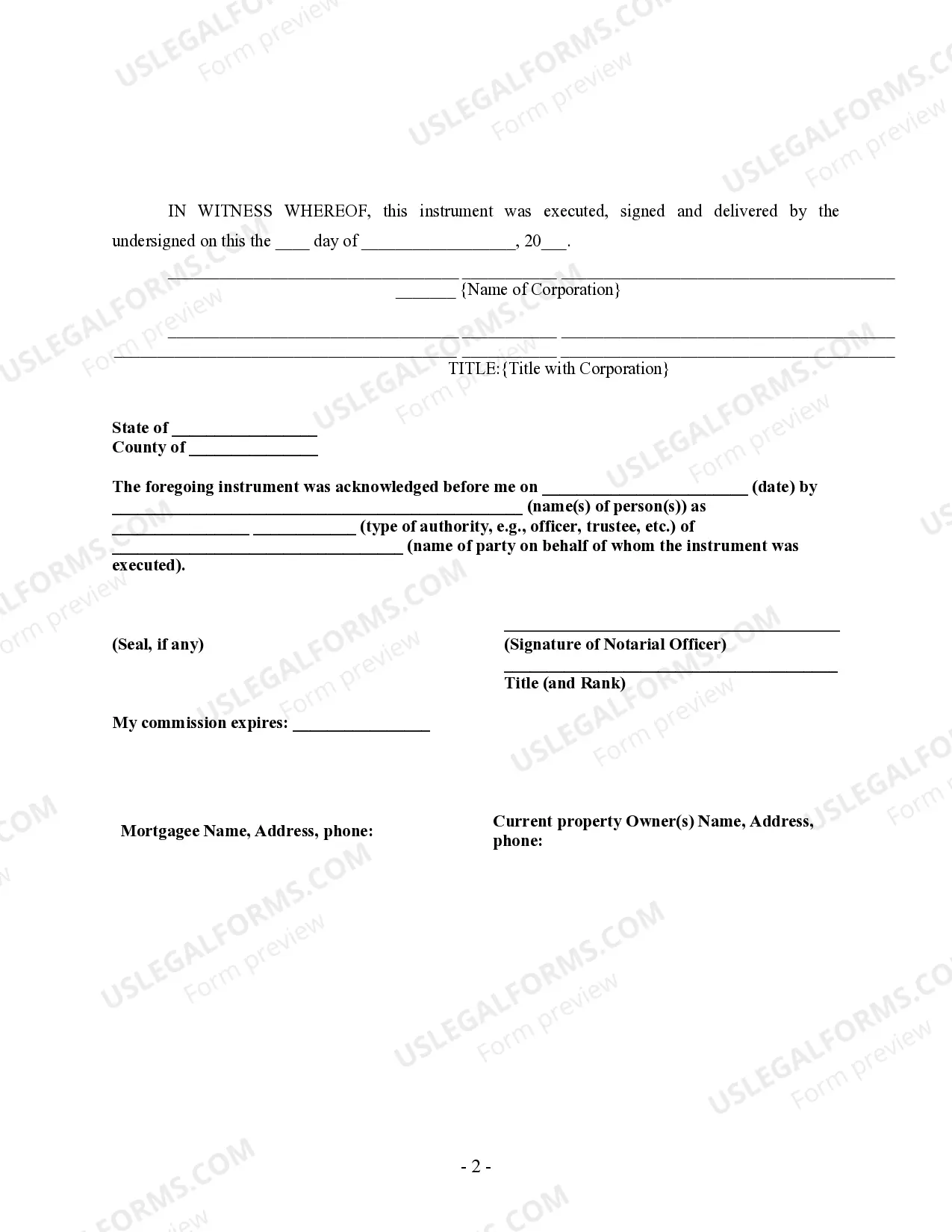 Preview Satisfaction Cancellation - Release of Mortgage - by Corporate Lender