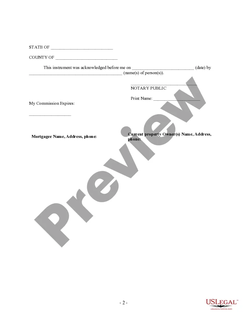 Preview Partial Release of Property From Mortgage by Individual Holder