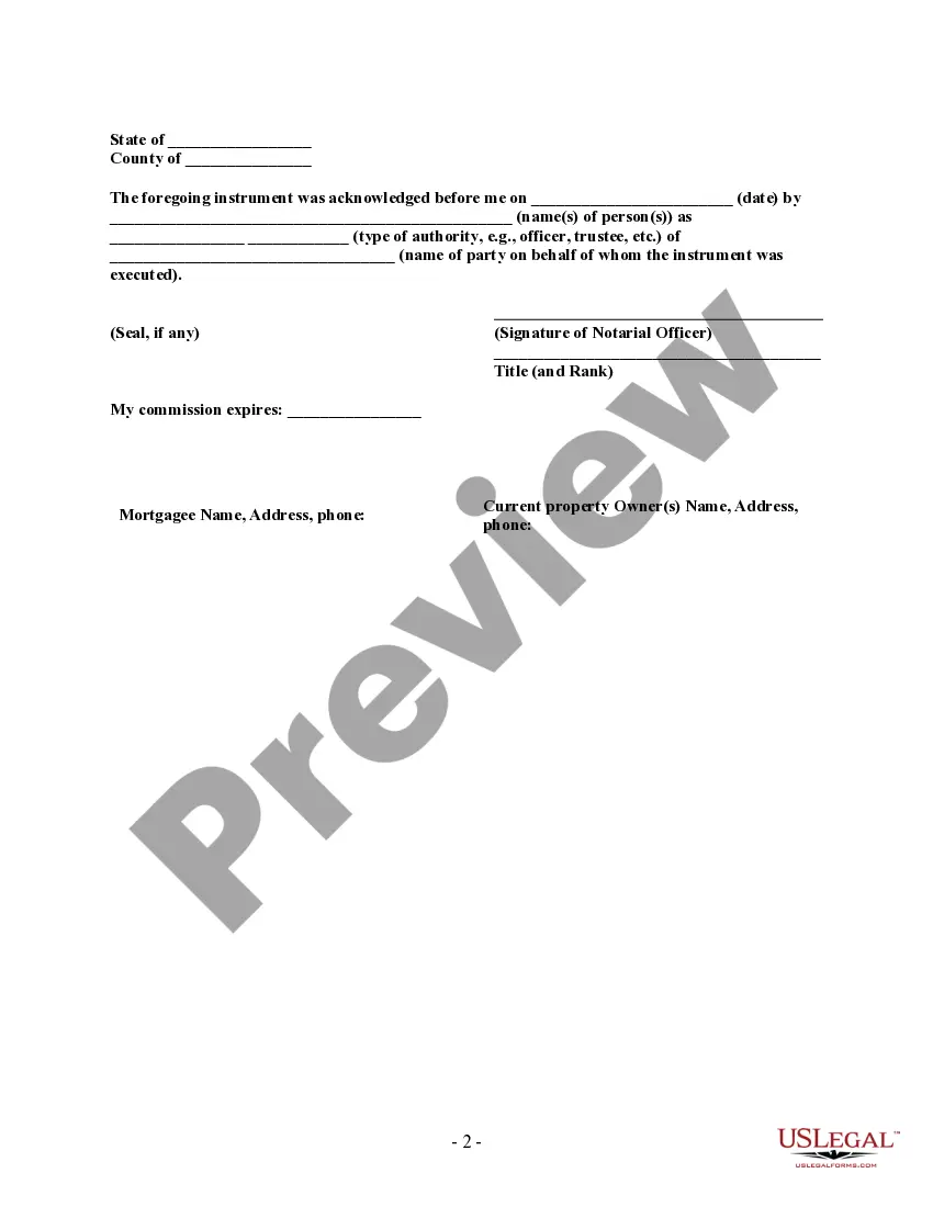 Preview Partial Release of Property From Mortgage for Corporation