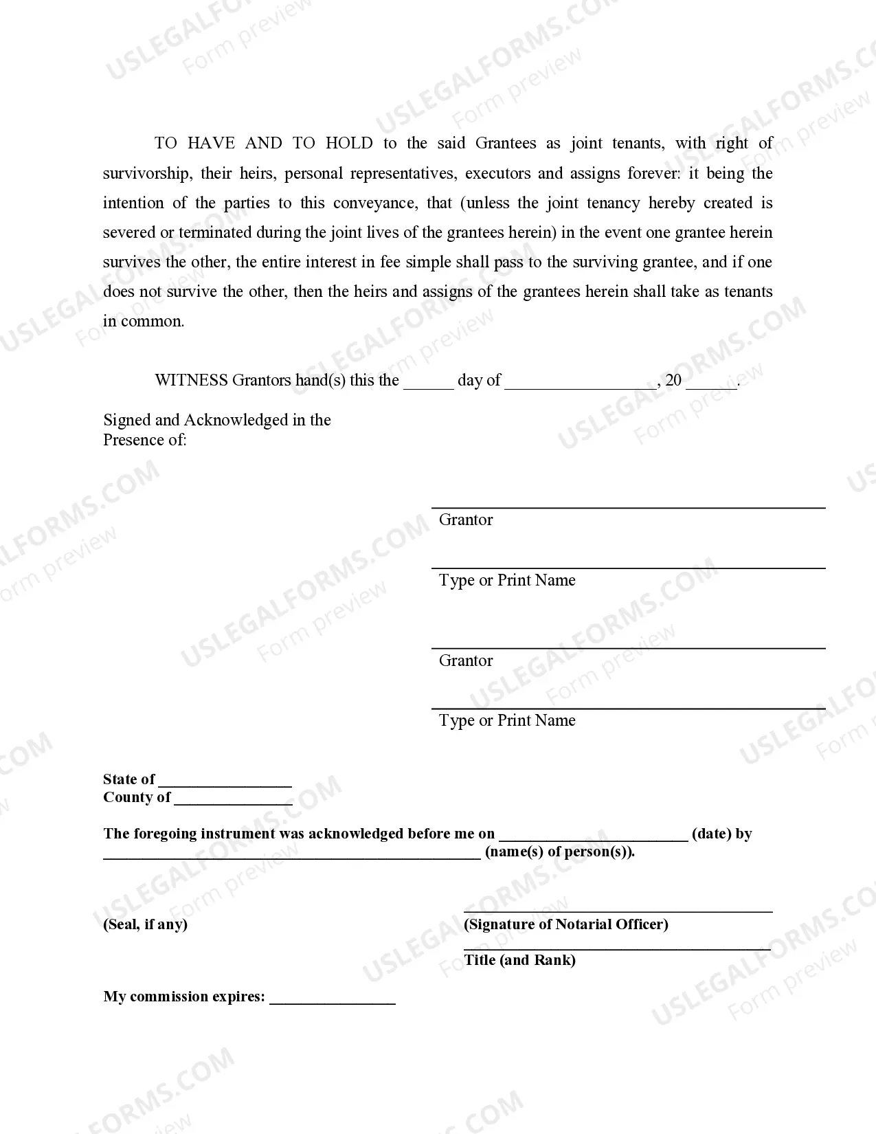 Preview Warranty Deed for Husband and Wife Converting Property from Tenants in Common to Joint Tenancy