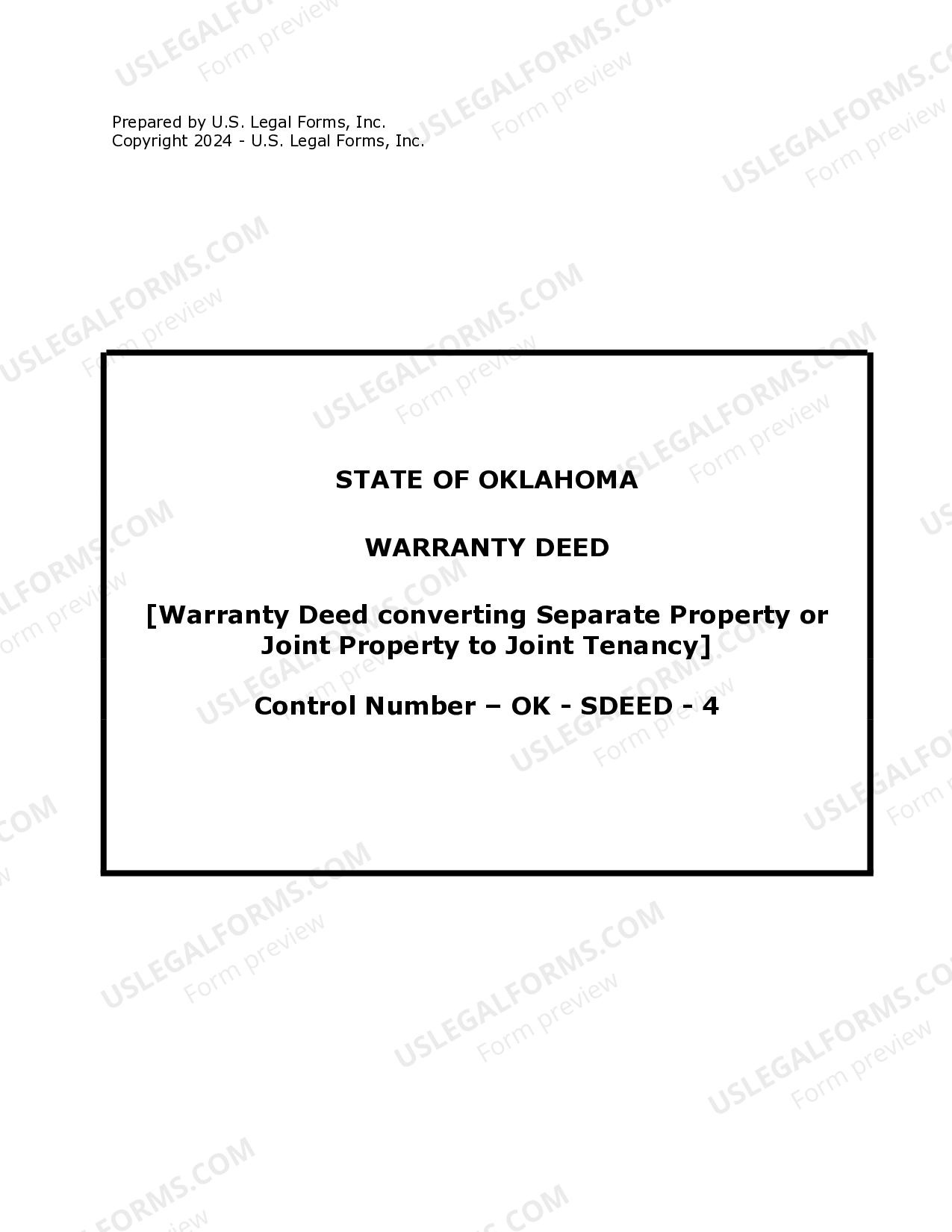 Oklahoma Warranty Deed for Separate or Joint Property to Joint Tenancy Joint Tenancy Warranty