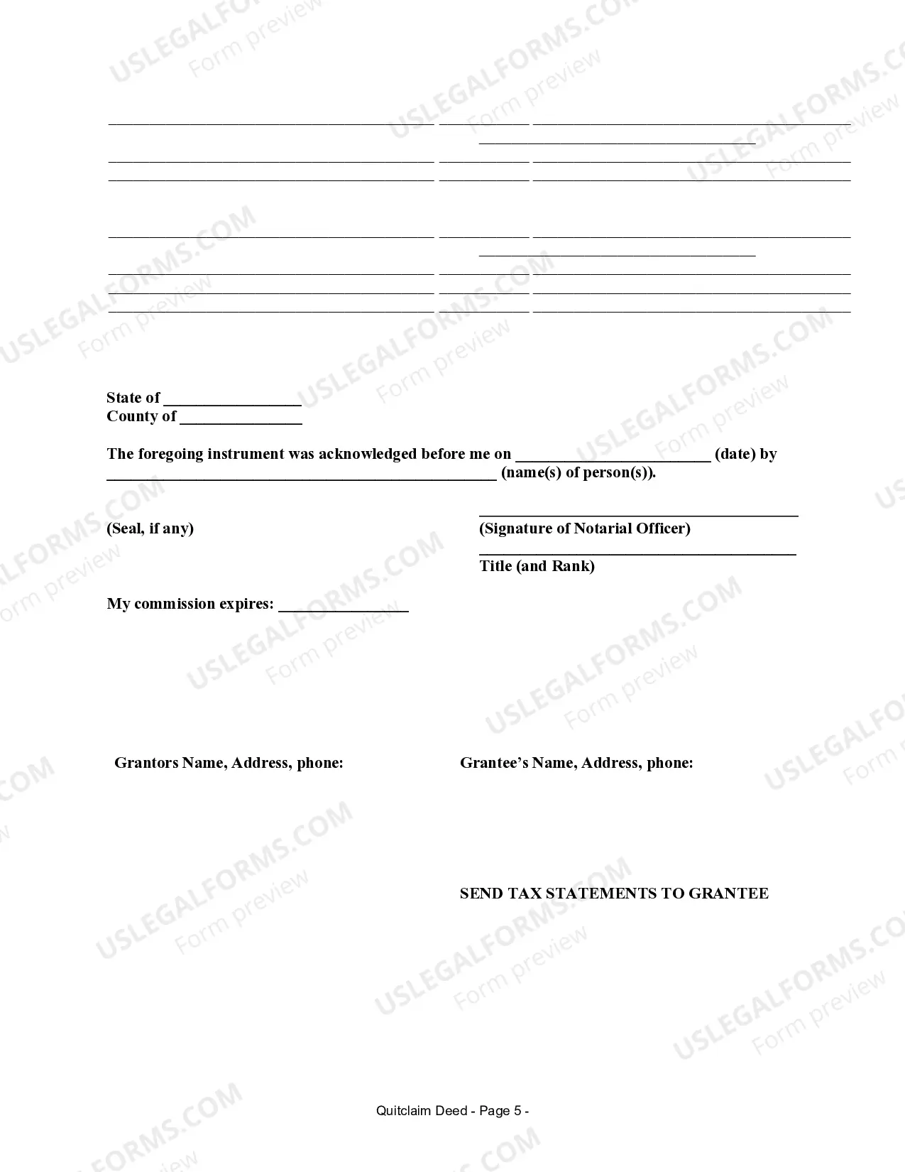 Preview Quitclaim Deed from Husband and Wife to Five Individuals as Joint Tenants with Right of Survivorship