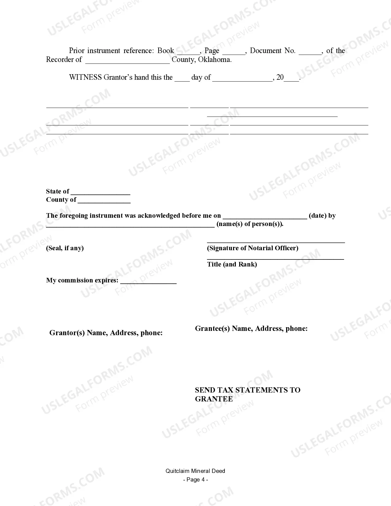 Preview Quitclaim Mineral Deed - Individual to a Trust