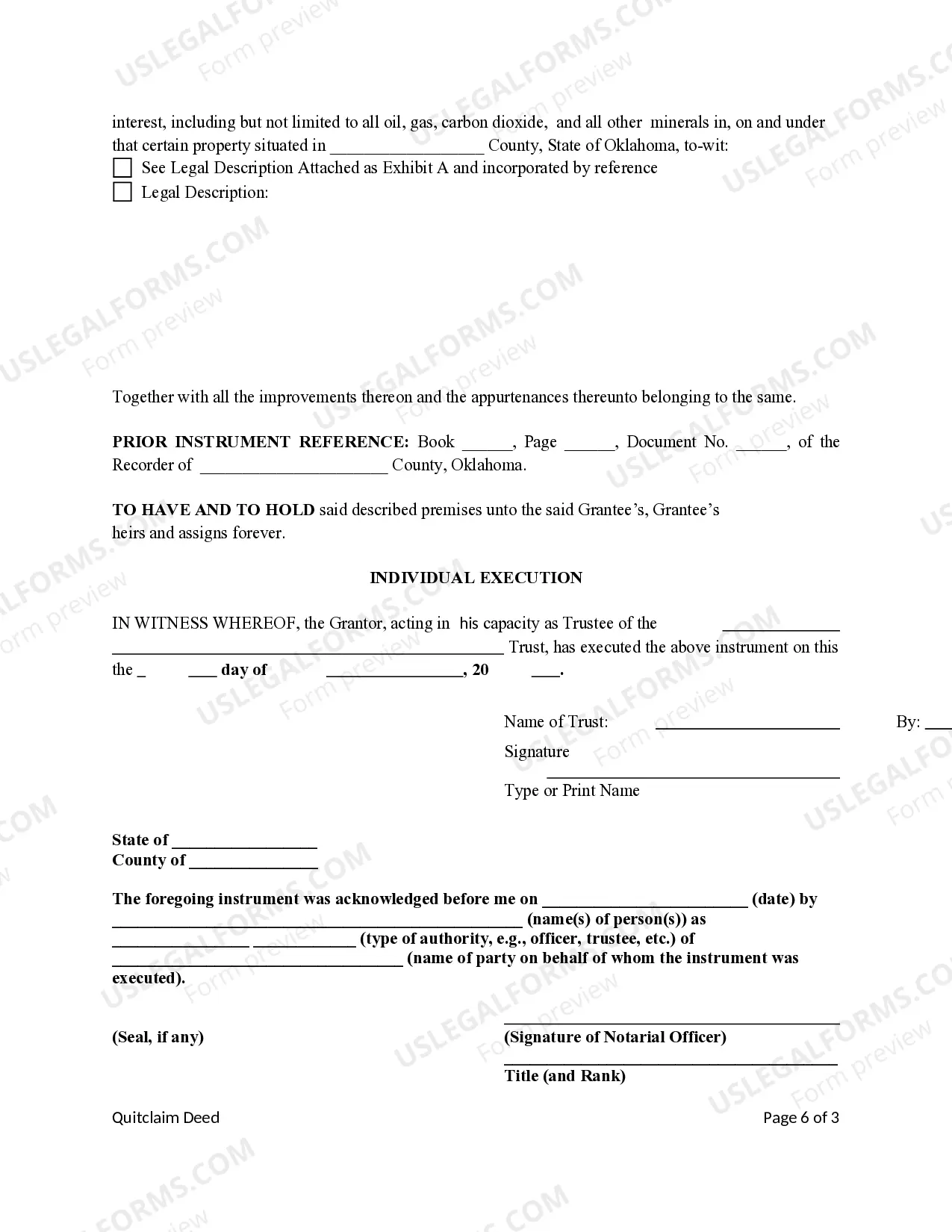 Preview Quitclaim Oil, Gas and Mineral Deed - Trust to Five Individuals