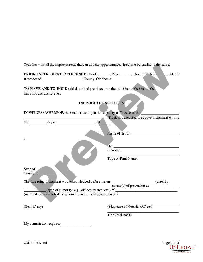 Oklahoma Quitclaim Oil Gas And Mineral Deed Trust To Four Individuals Us Legal Forms 0786