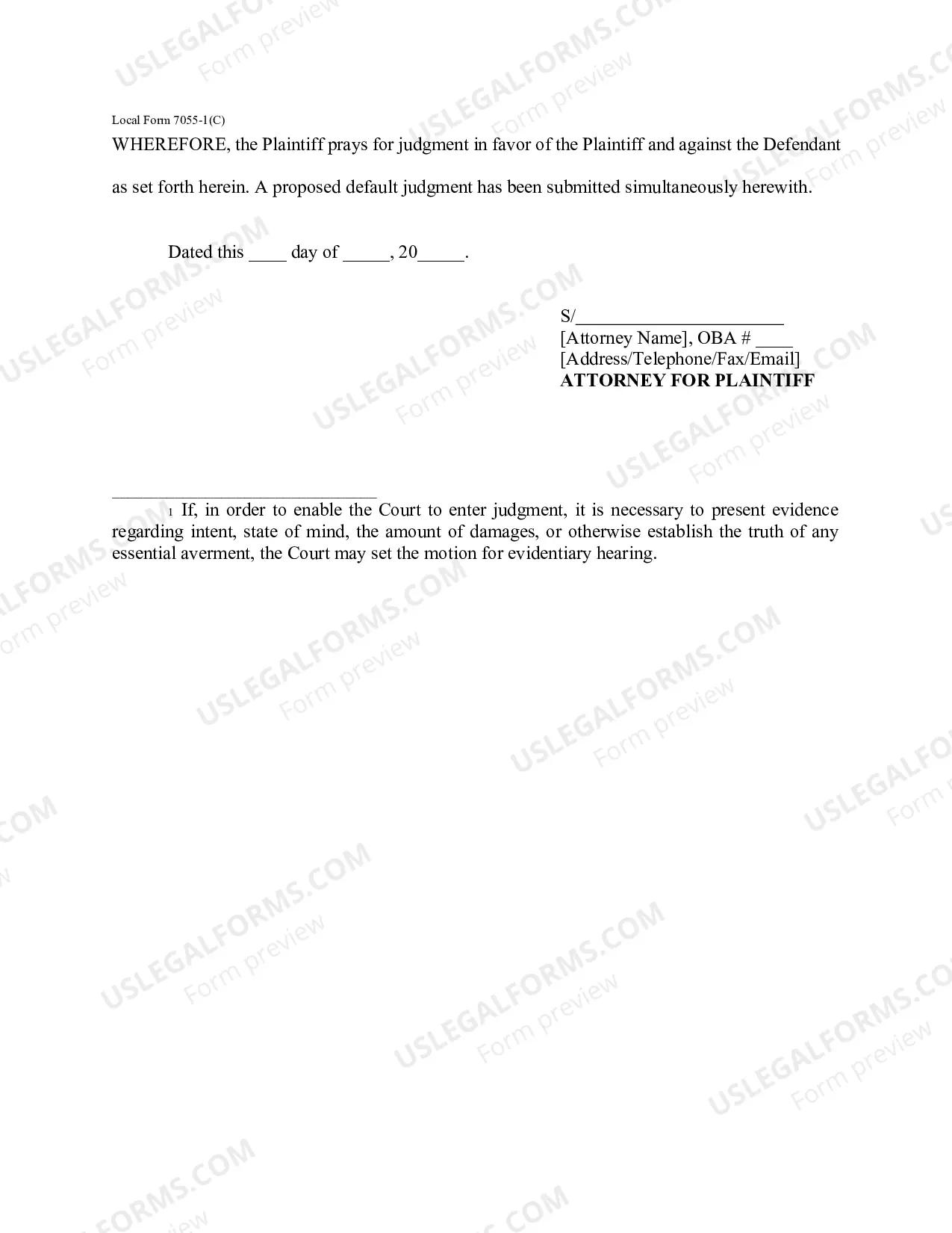Preview Local Form 7055-1(D) Order for Default Judgment