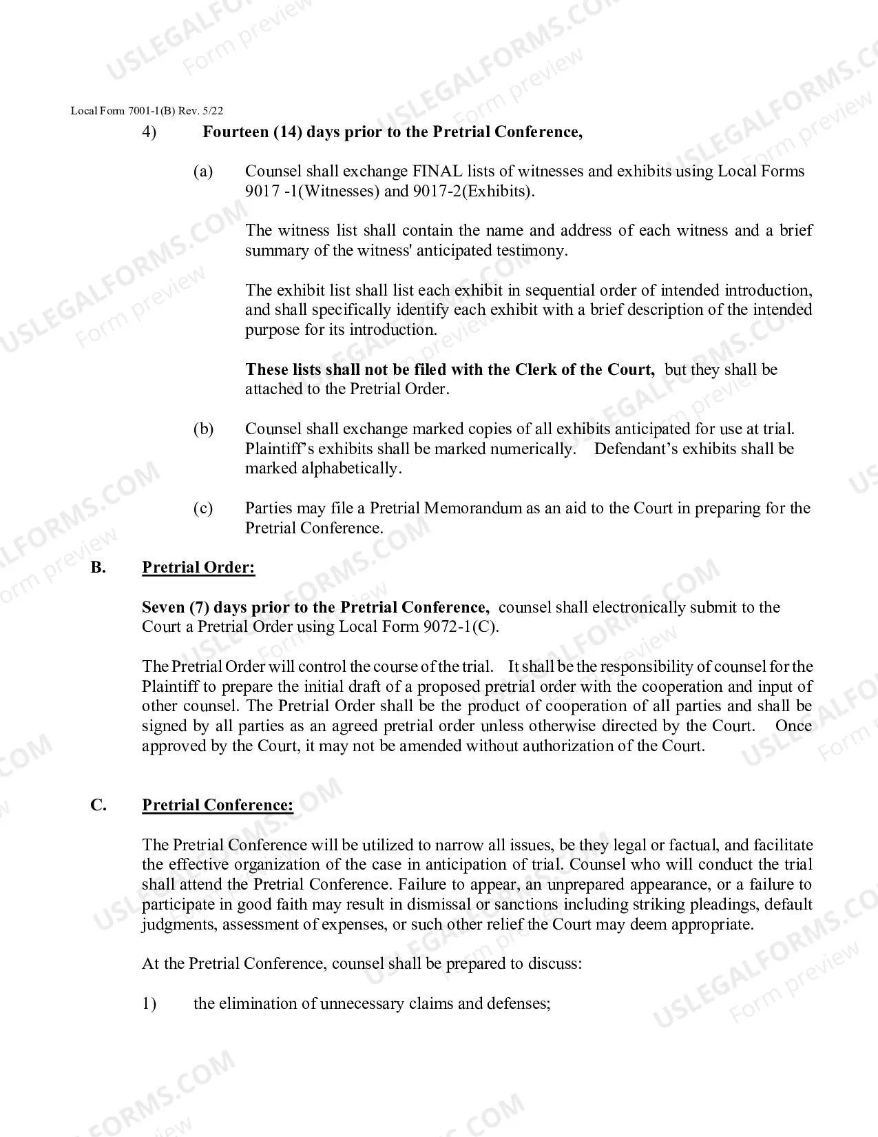 Preview Local Form 7001-1(B) Instructions re adversary proceedings