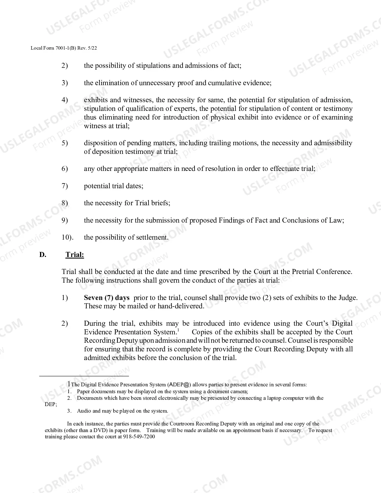 Preview Local Form 7001-1(B) Instructions re adversary proceedings