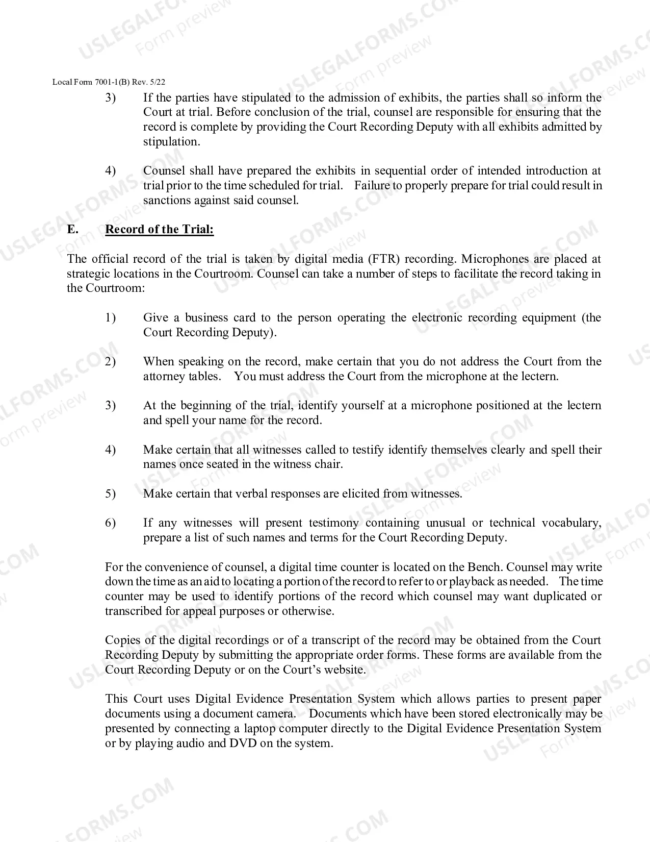 Preview Local Form 7001-1(B) Instructions re adversary proceedings