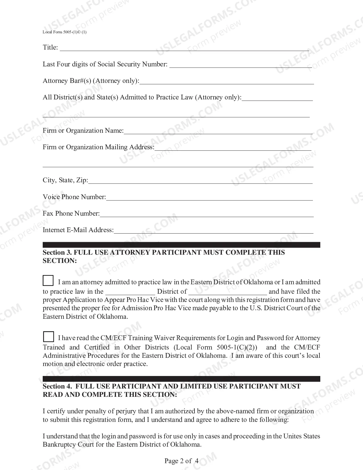 Preview (Form 5005-1(C)(1)) Electronic Case Filing System Registration