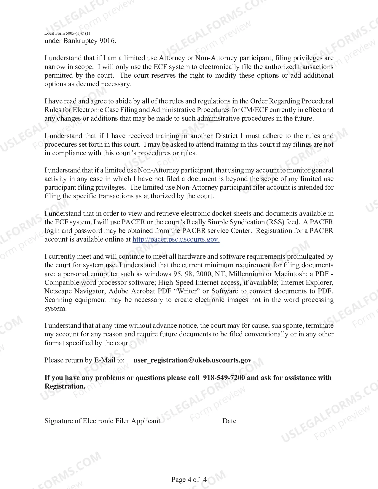 Preview (Form 5005-1(C)(1)) Electronic Case Filing System Registration