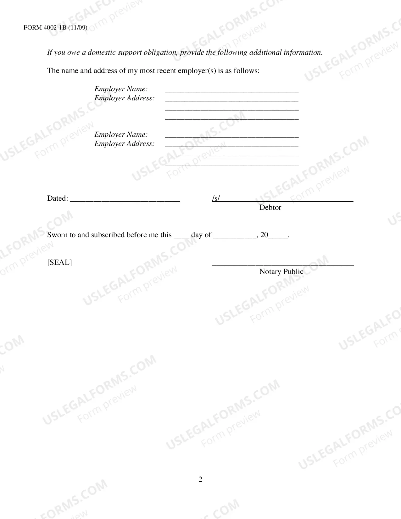 Preview Local Form 4002-1B Affidavit and Disclosure of Domestic Support Obligations