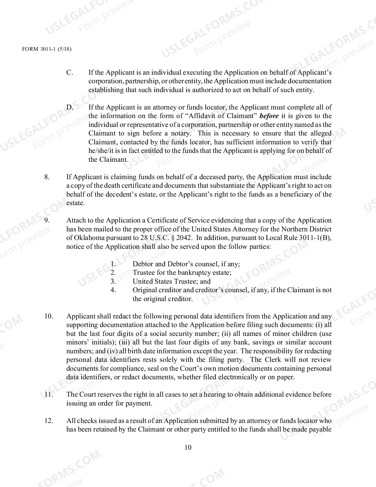 Preview Local Form 3011-1 Application for Payment of Unclaimed Funds