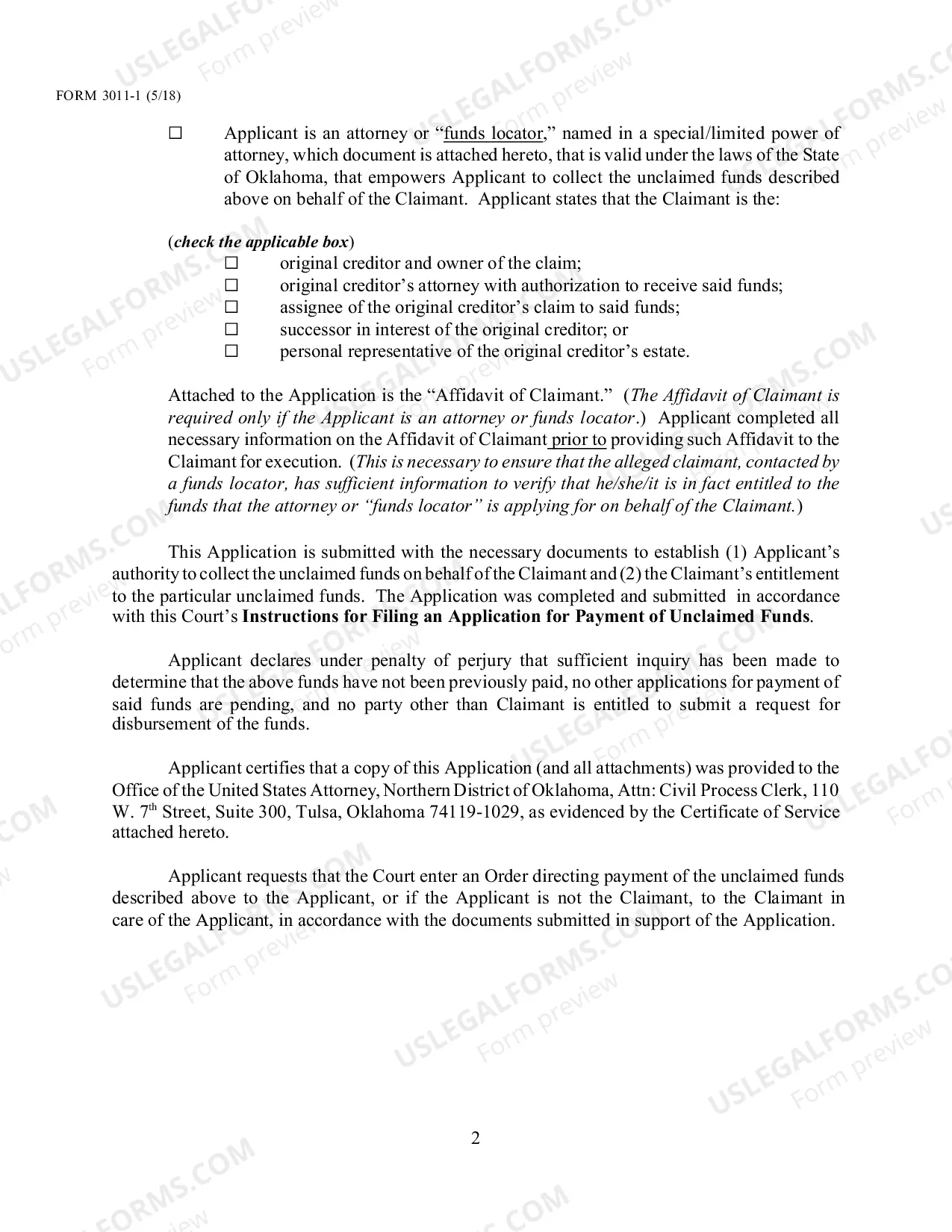 Preview Local Form 3011-1 Application for Payment of Unclaimed Funds