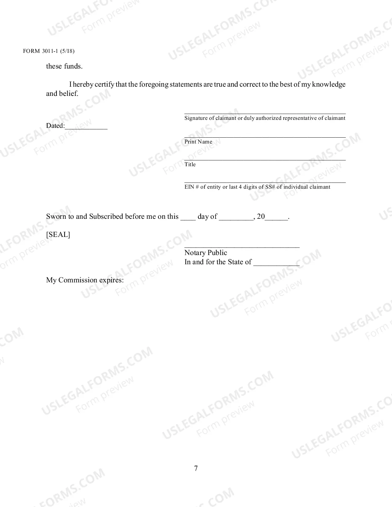 Preview Local Form 3011-1 Application for Payment of Unclaimed Funds