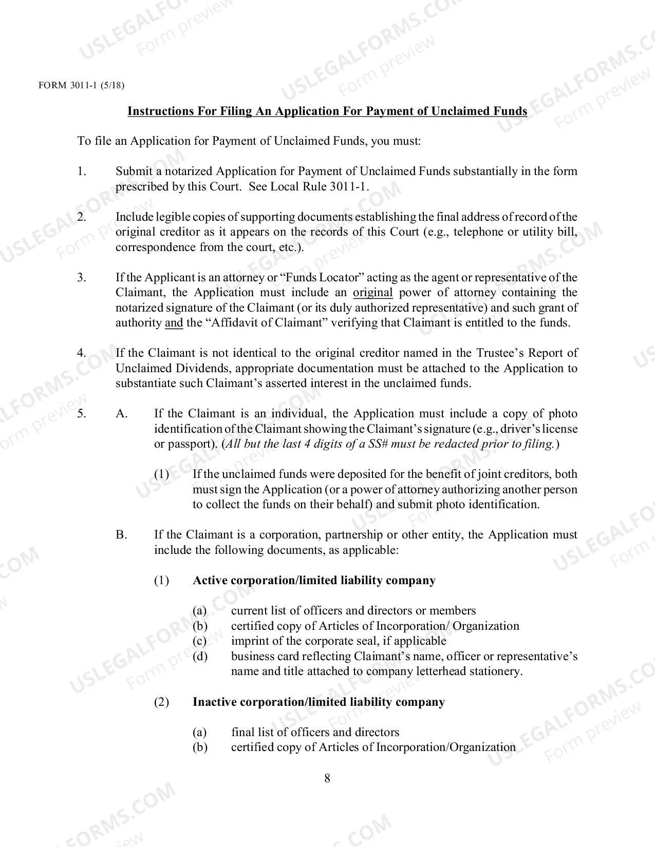 Preview Local Form 3011-1 Application for Payment of Unclaimed Funds