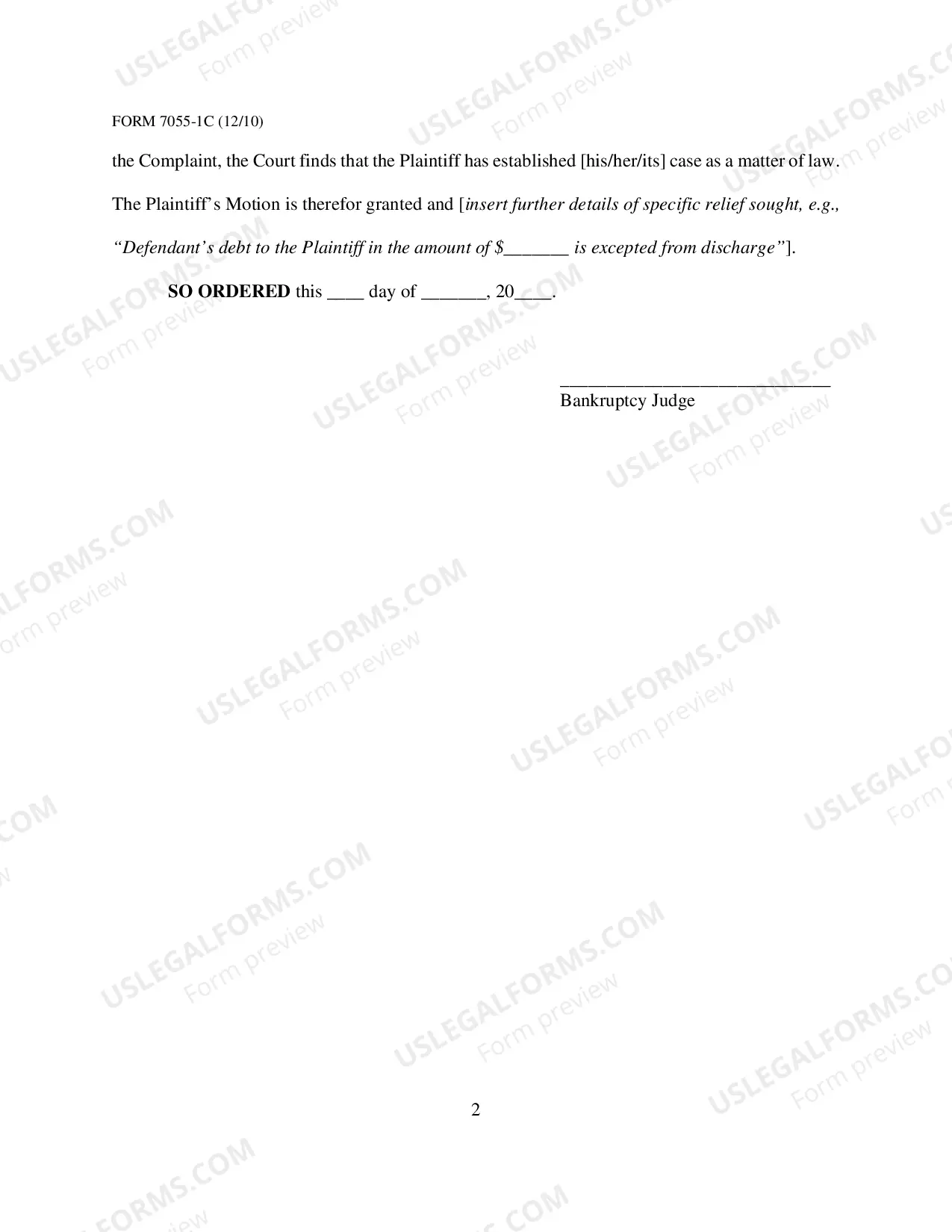 Preview Local Form 7055-1C Default Judgment