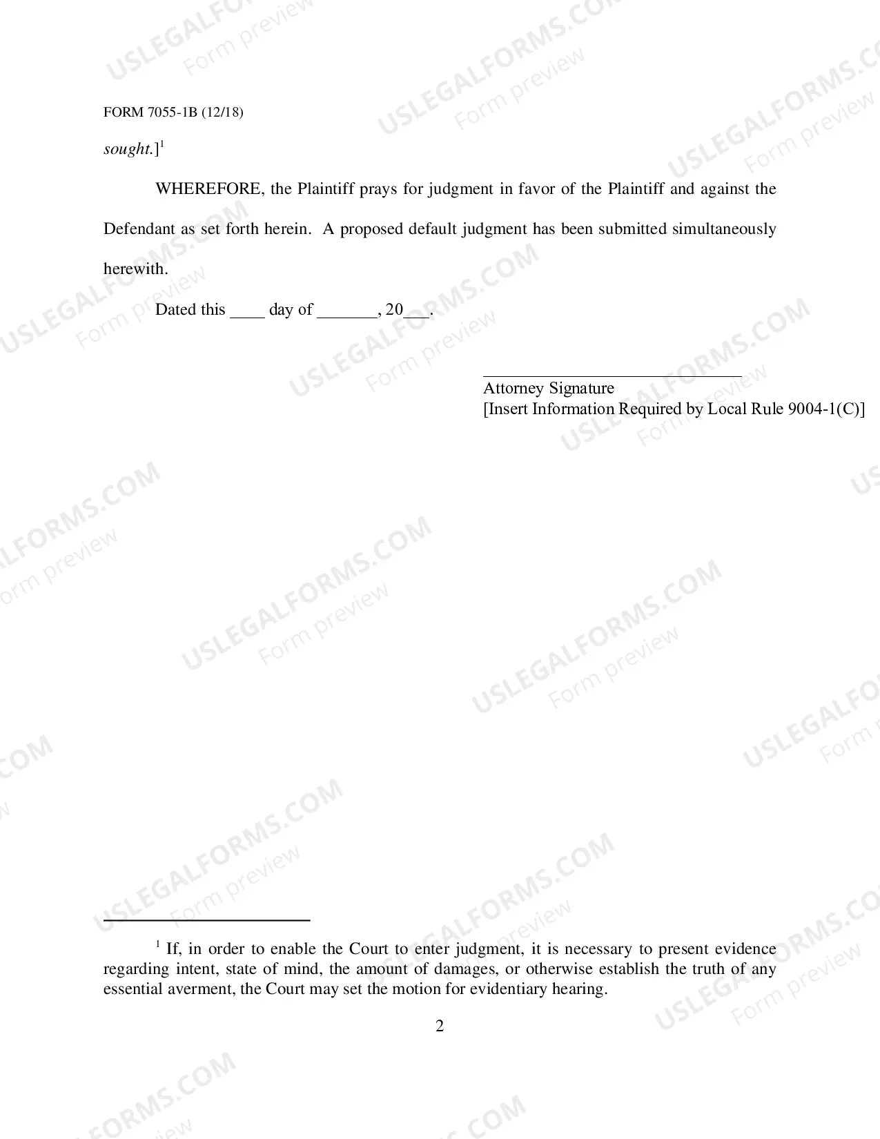 Preview Local Form 7055-1B Motion for Default Judgment