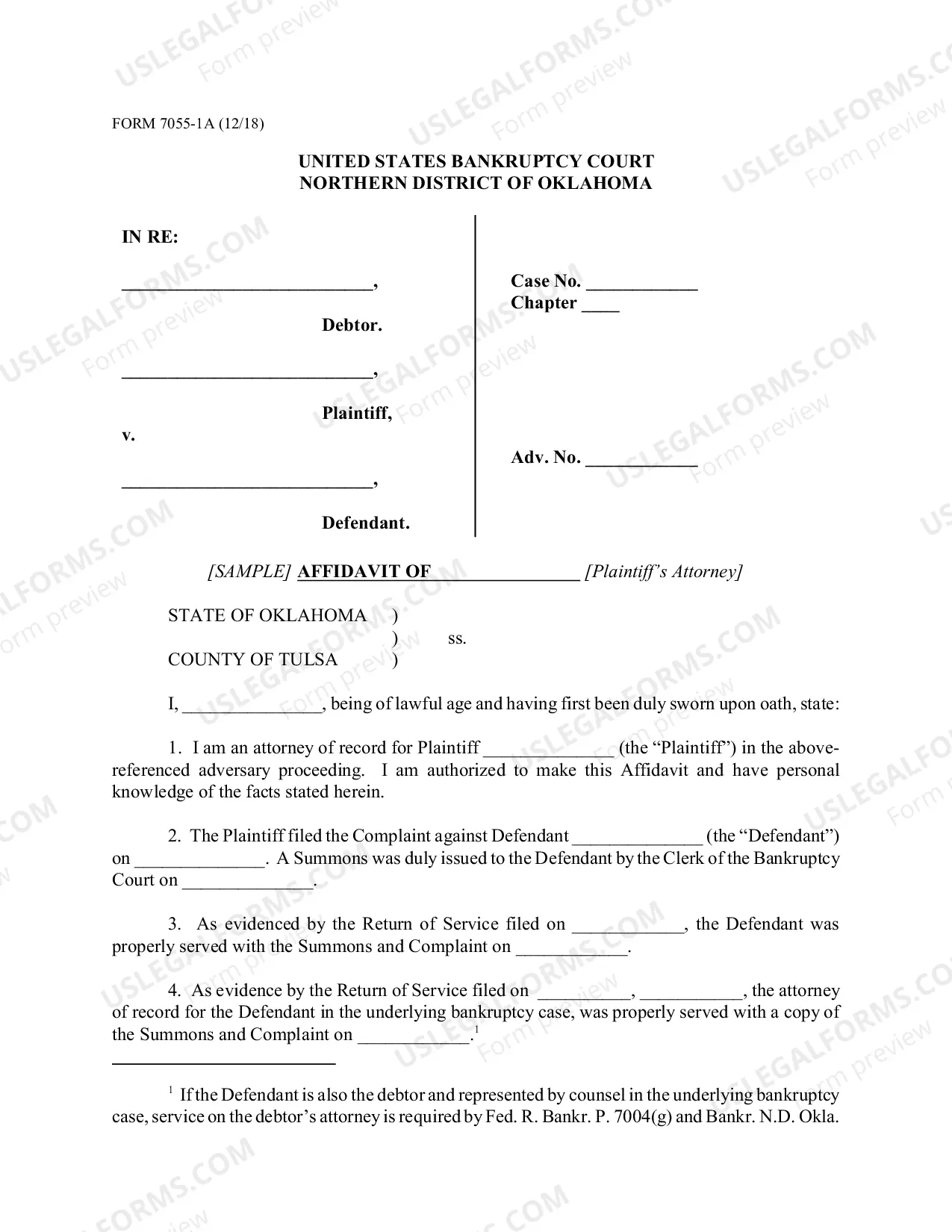 Preview Local Form 7055-1A Request for Entry of Default by the Clerk