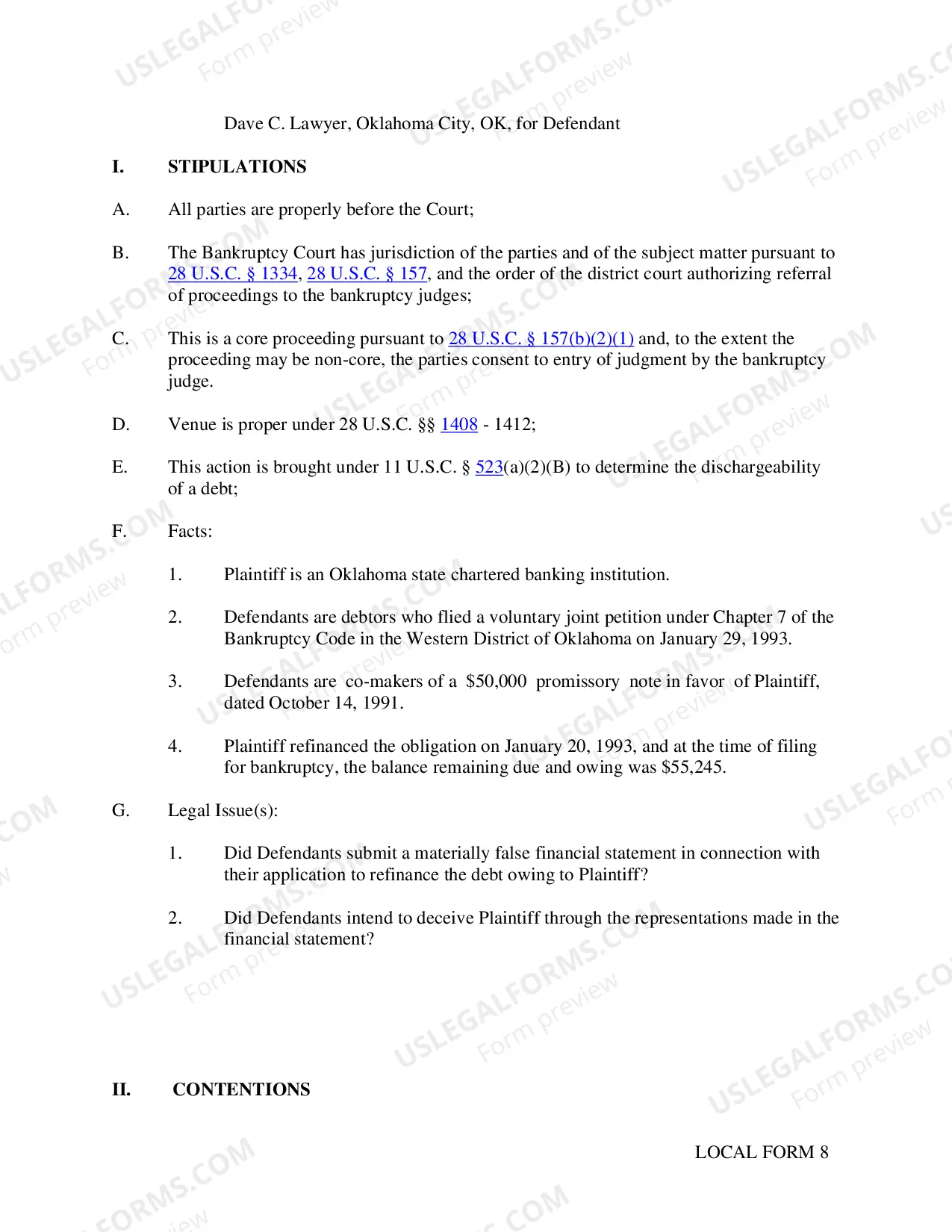 Preview Sample Pre-Trial Order