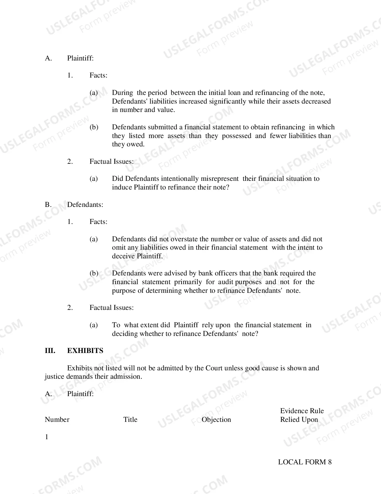 Preview Sample Pre-Trial Order