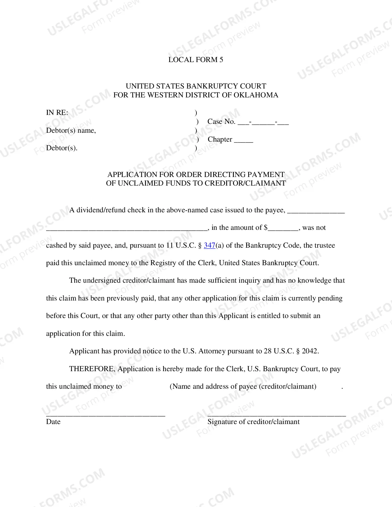 Preview Unclaimed Funds (Instructions; Application for Order; Affidavit of Creditor/Claimant)