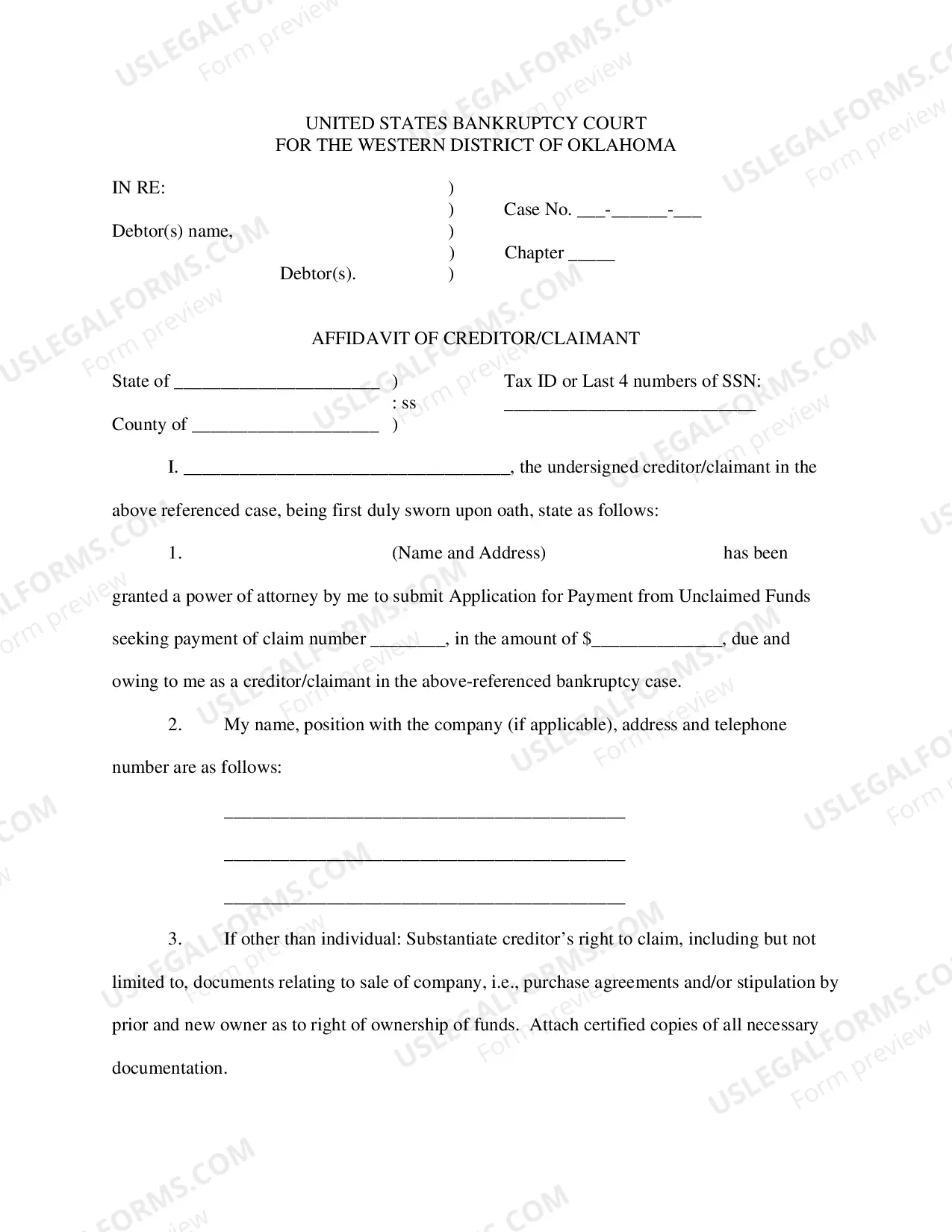 Preview Unclaimed Funds (Instructions; Application for Order; Affidavit of Creditor/Claimant)