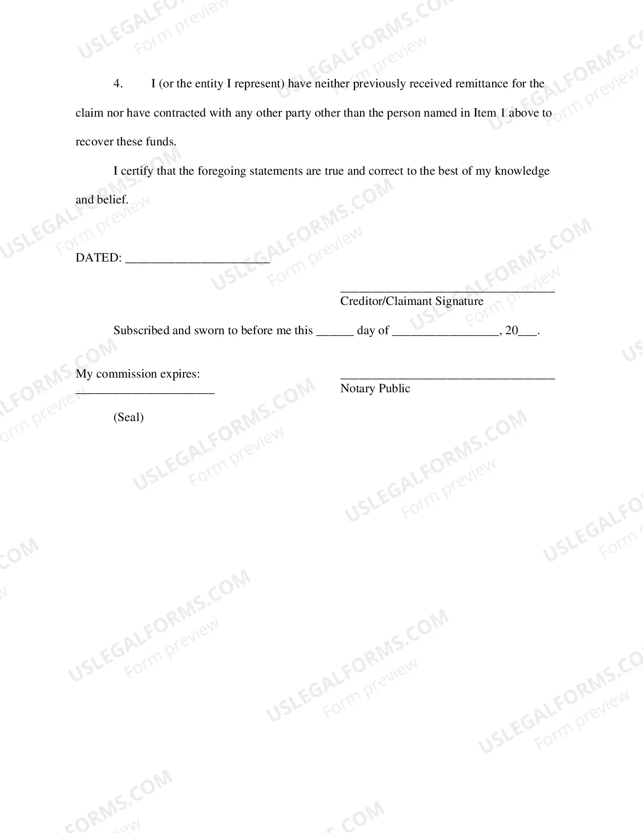 Preview Unclaimed Funds (Instructions; Application for Order; Affidavit of Creditor/Claimant)