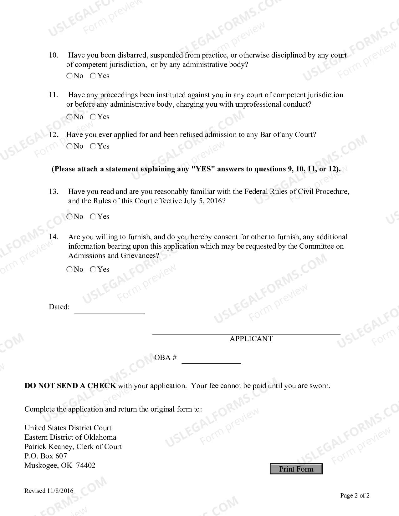 Preview Application for Admission to OKED