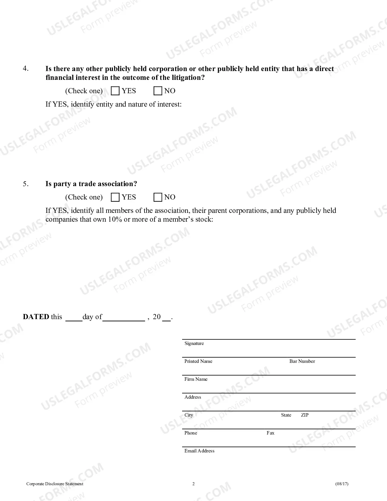 Preview Corporate Disclosure Statement
