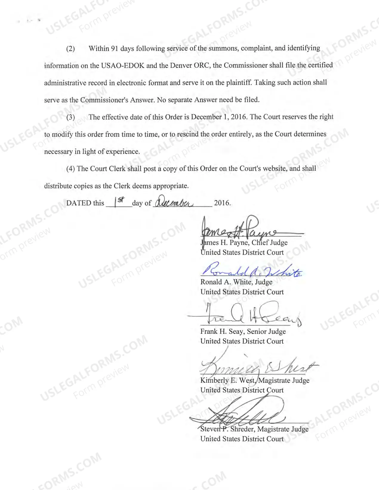 Preview Certificate of Service (re pilot program for electronic service in social security)