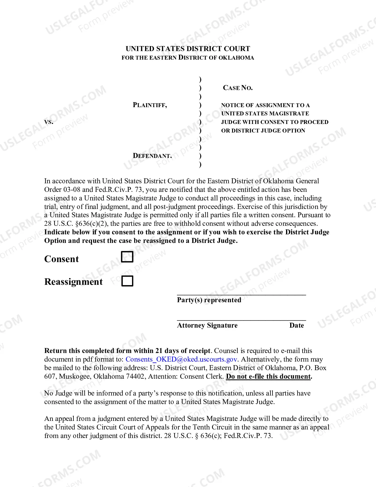 Preview Consent or District Judge Option Form