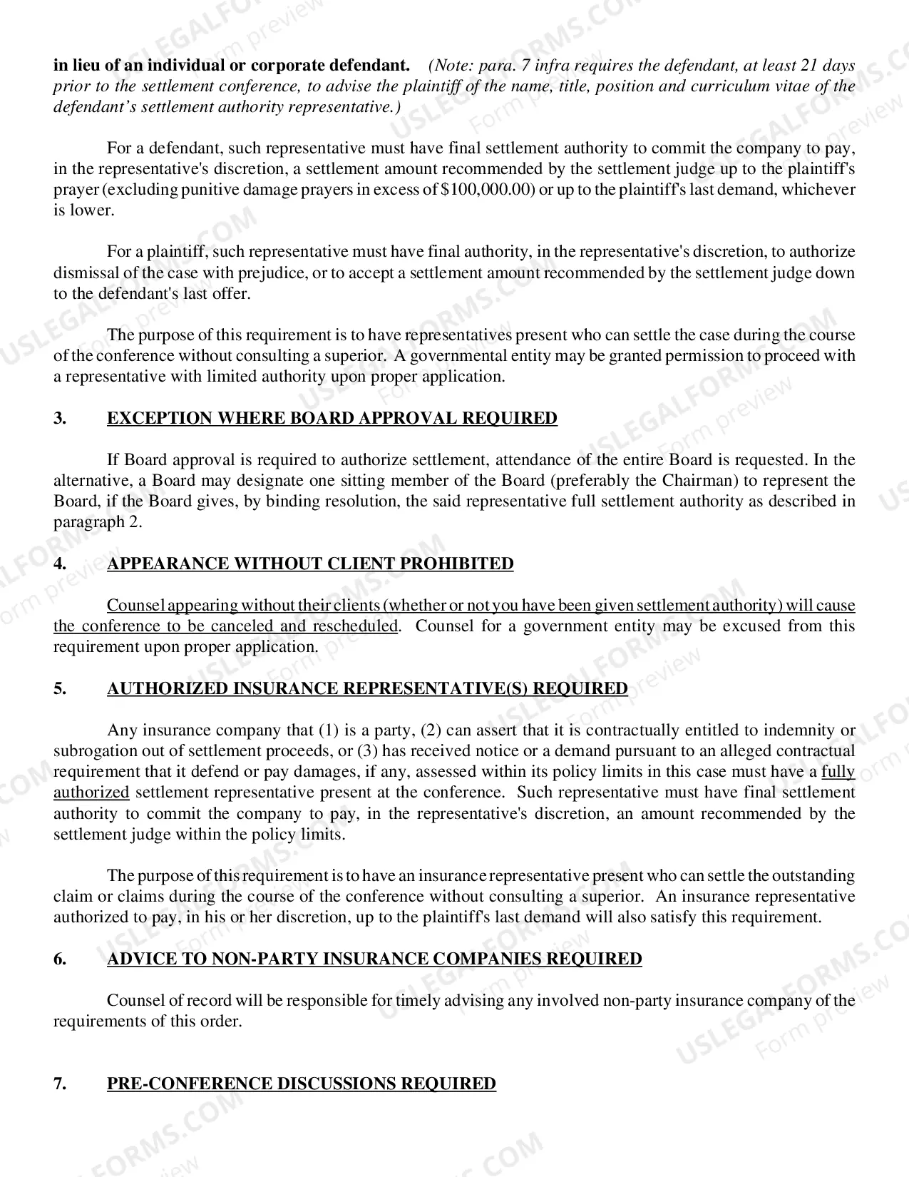 Preview Settlement conference Order (BLANK)