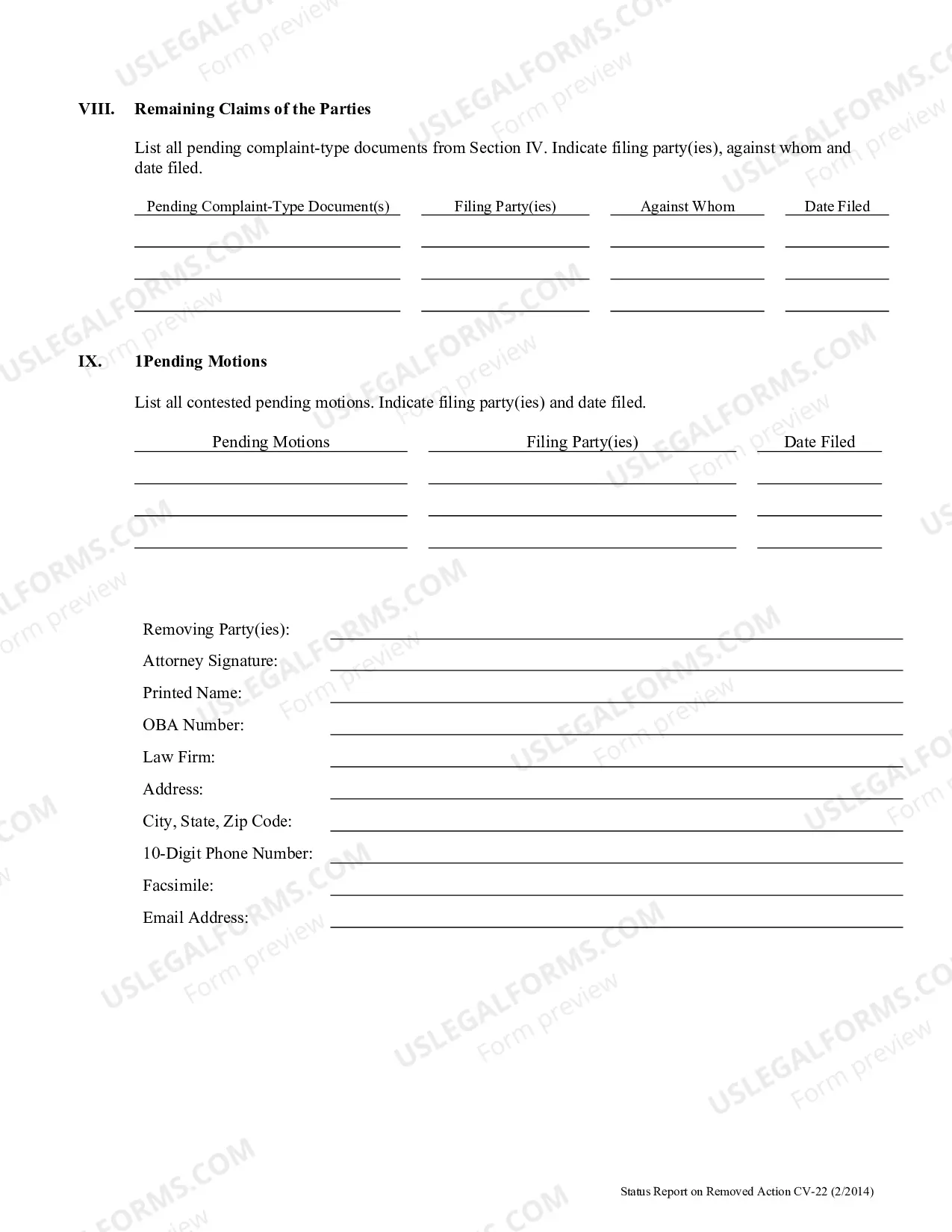 Preview Status Report on Removed Action (CV-22)