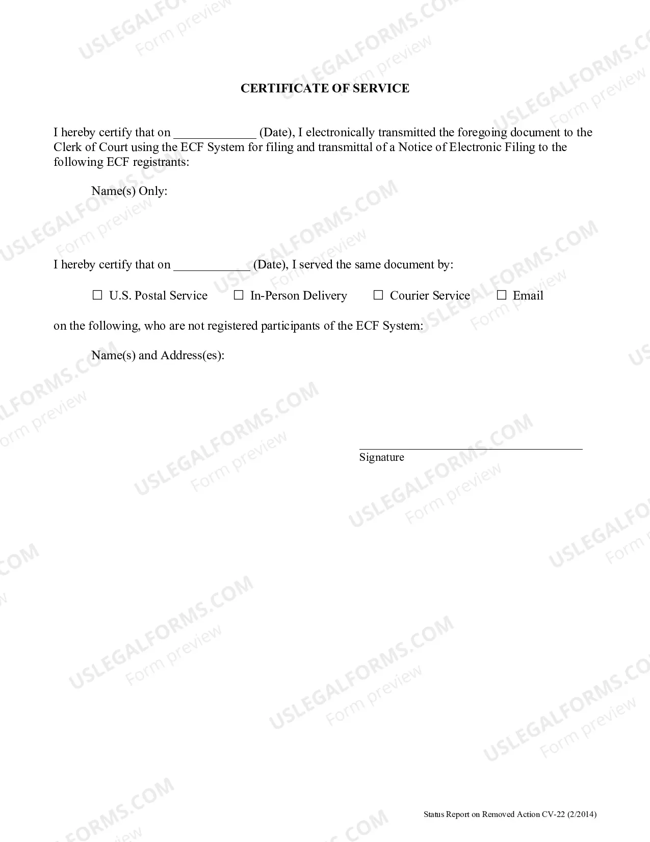 Preview Status Report on Removed Action (CV-22)