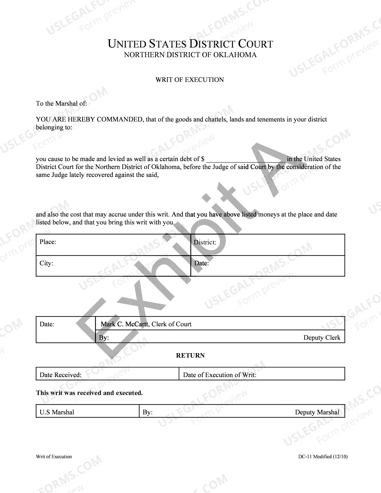 Preview Writ of Execution Instruction (DC-11i)