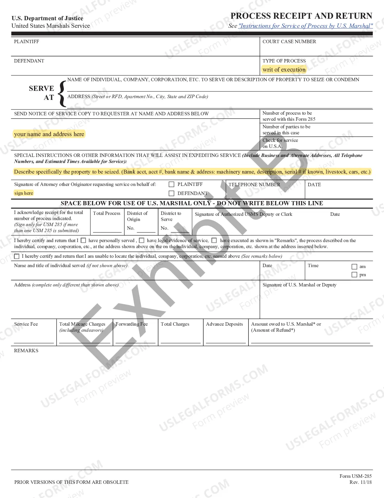 Preview Writ of Execution Instruction (DC-11i)