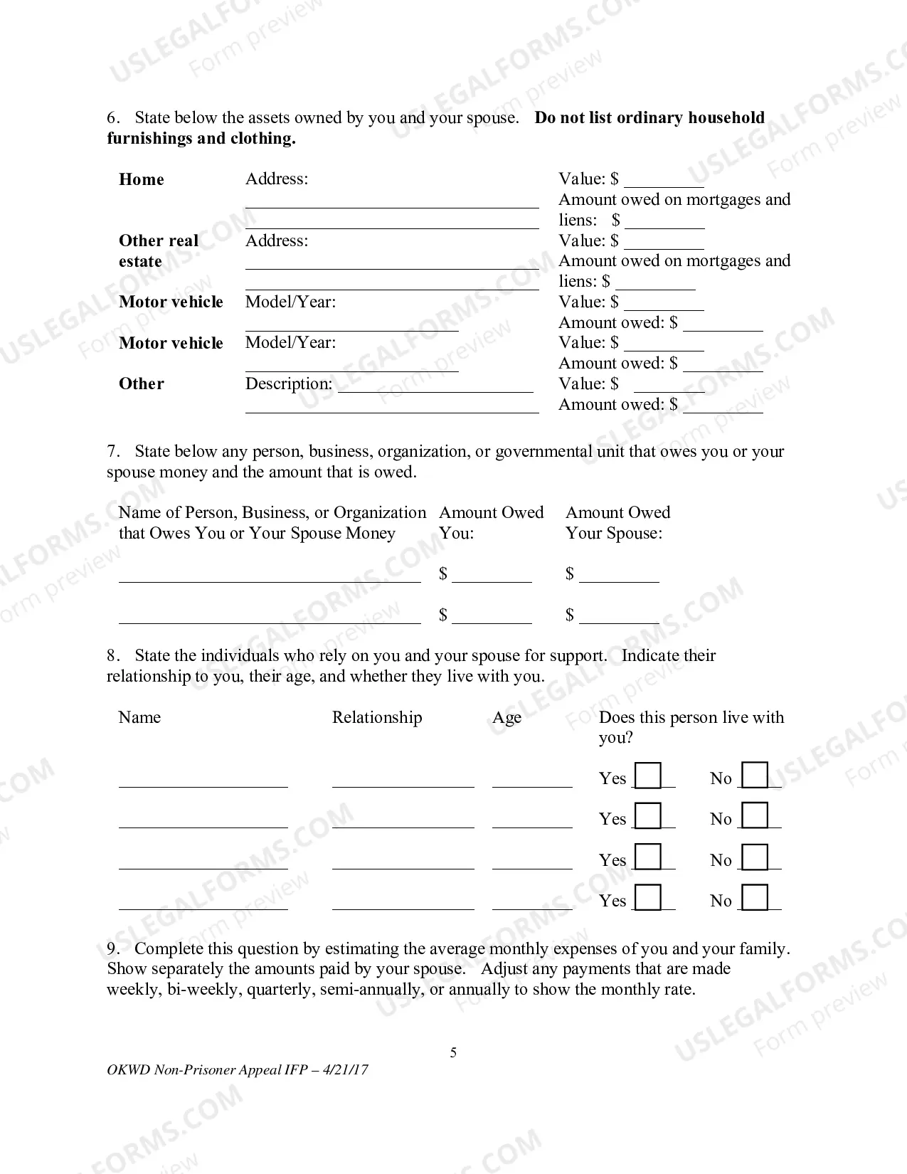 Preview Application to Appeal Without Prepaying Fees and Costs (Non-Prisoner)