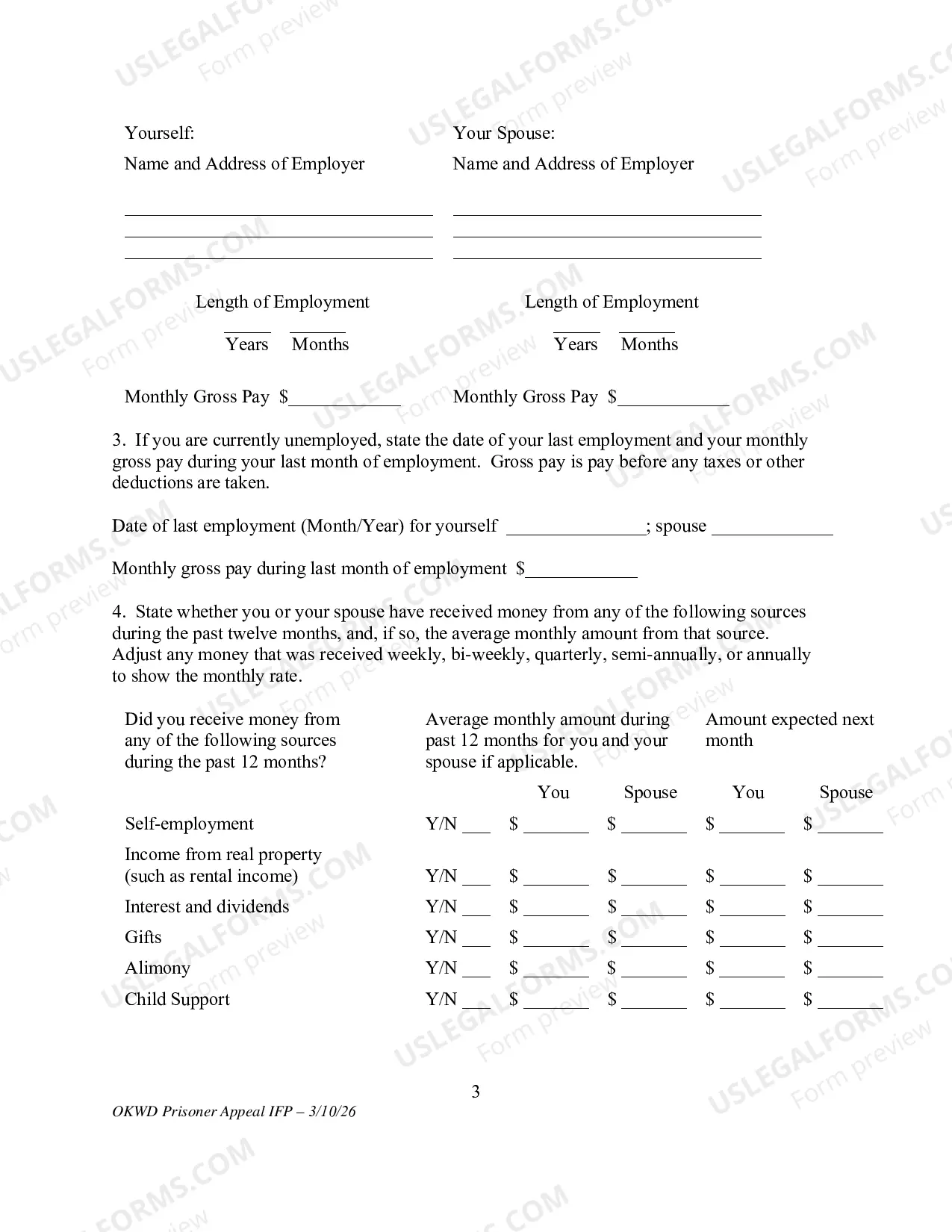 Preview Application to Appeal Without Prepaying Fees and Costs (Prisoner)(Use only for Prisoner Appeal)