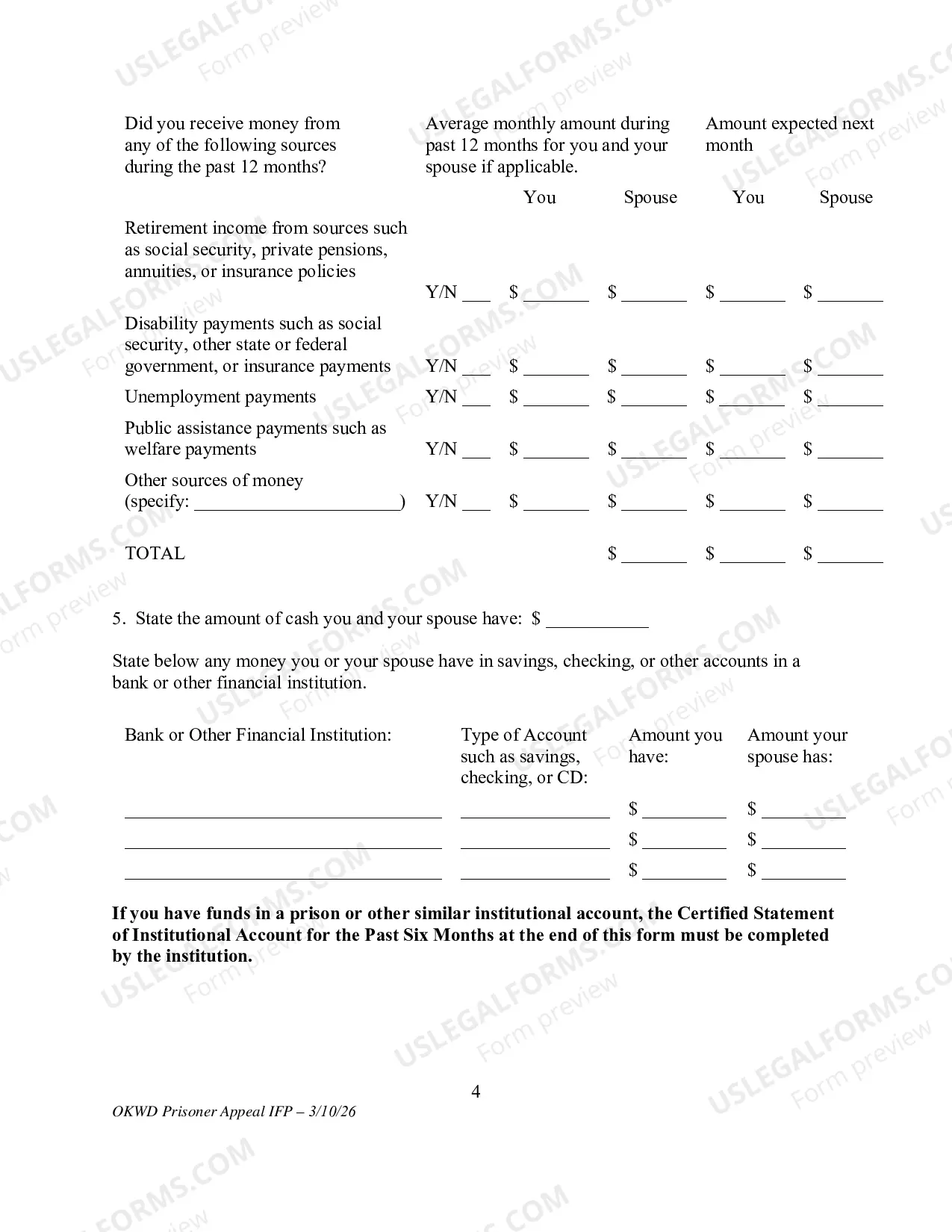 Preview Application to Appeal Without Prepaying Fees and Costs (Prisoner)(Use only for Prisoner Appeal)